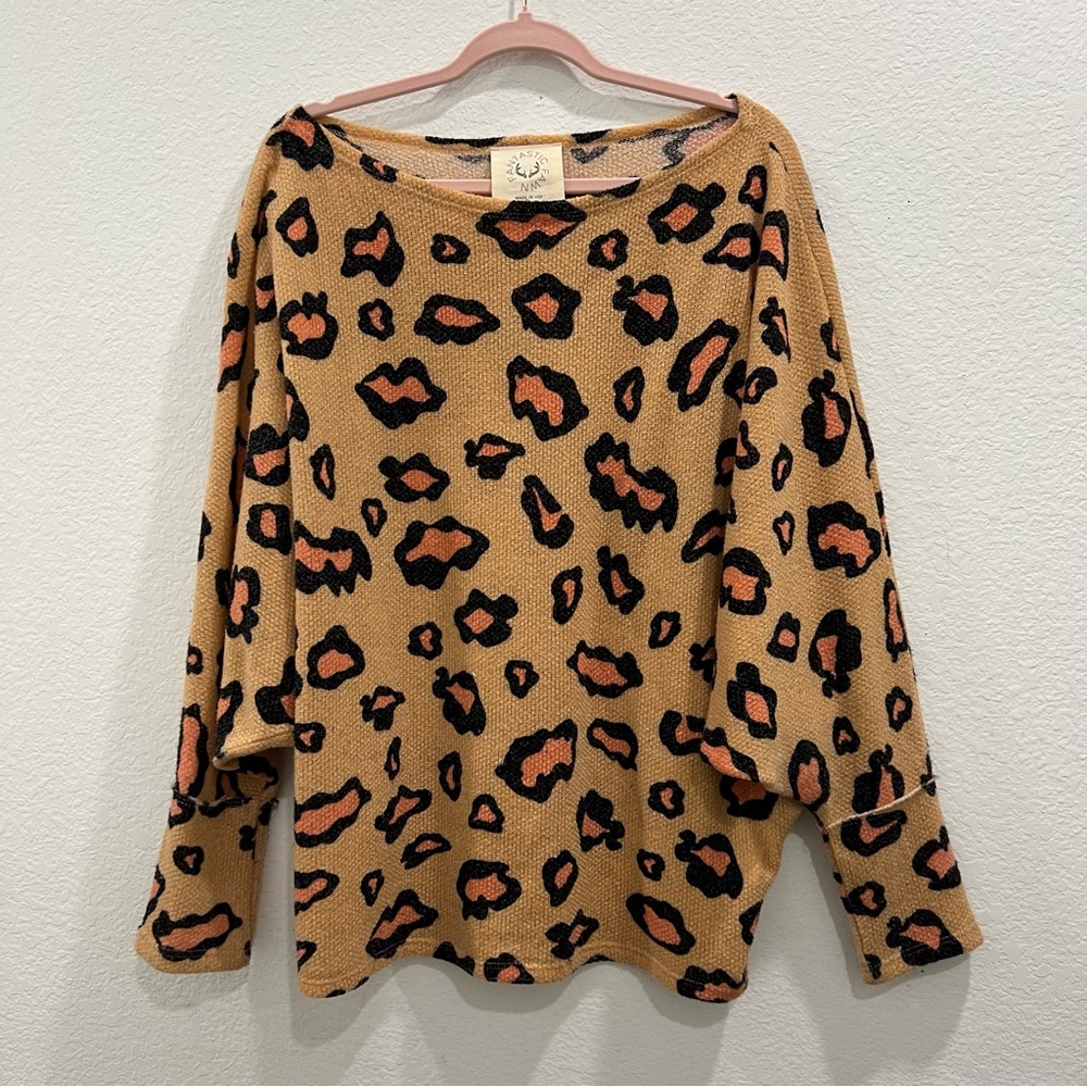 Fantastic Fawn Animal Print Lightweight Boxy Sweater L Made in USA‎